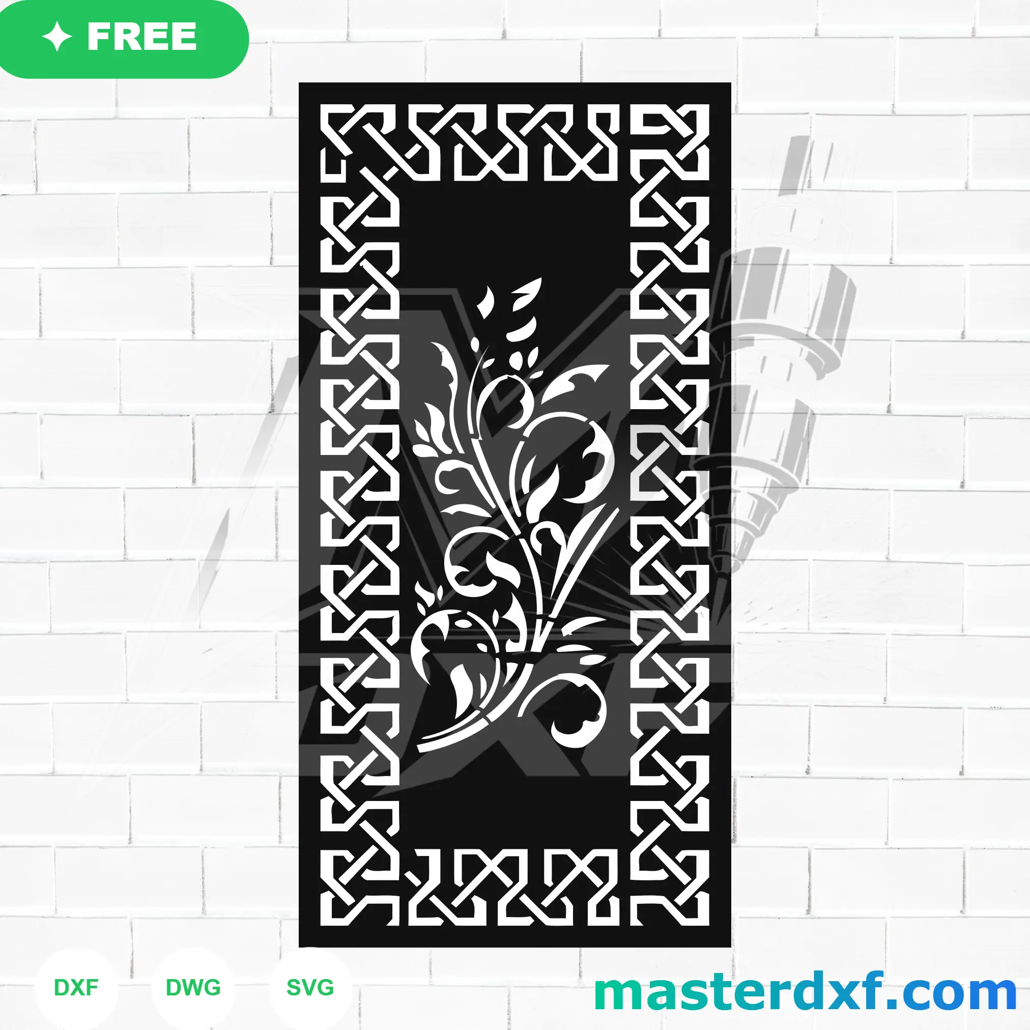 Central Floral Bouquet Interlocking Greek Key Border Screen DXF File